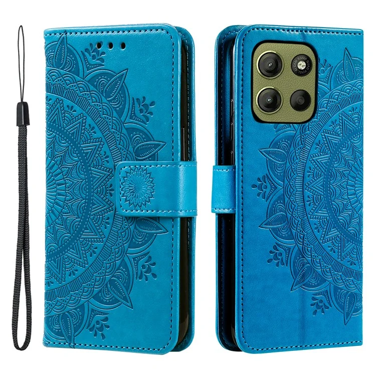 Для Motorola Moto G15 4G чехол с тотемным рисунком из искусственной кожи, с подставкой и бумажником - Синий
