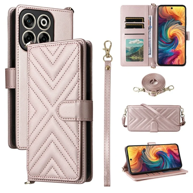 Für ZTE Blade V70 / nubia V70 Brieftaschenhülle mit Schultergurt Leder-Handyhülle - Pink