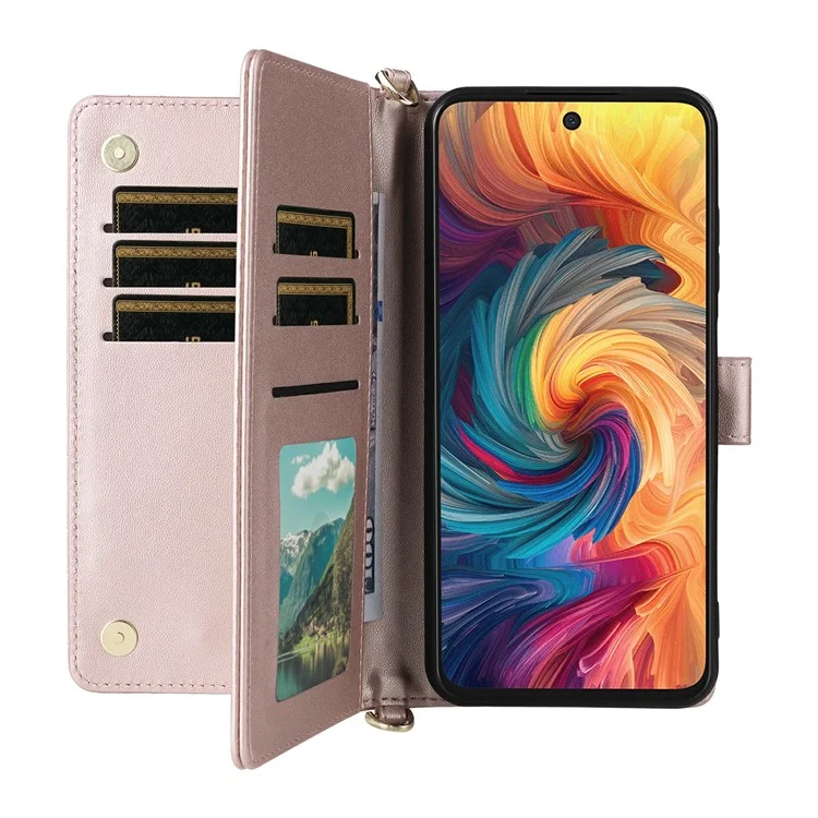 Für ZTE Blade V70 / nubia V70 Brieftaschenhülle mit Schultergurt Leder-Handyhülle - Pink