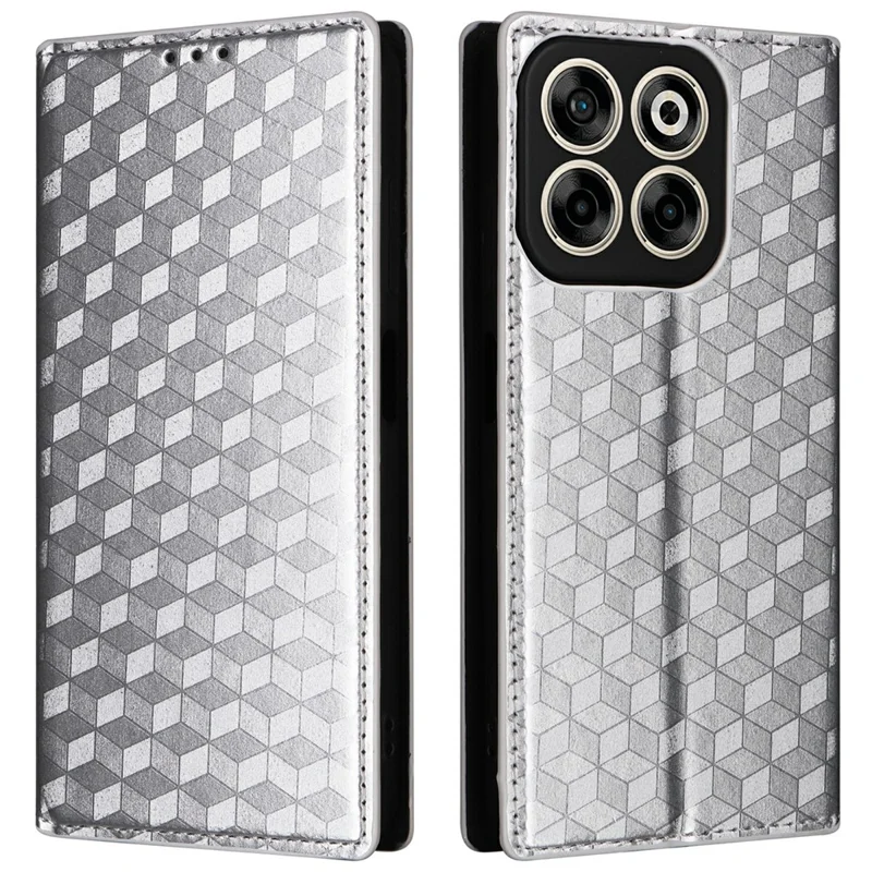 Étui portefeuille en cuir avec motif en losange pour ZTE Blade V70 / nubia V70 - Argent
