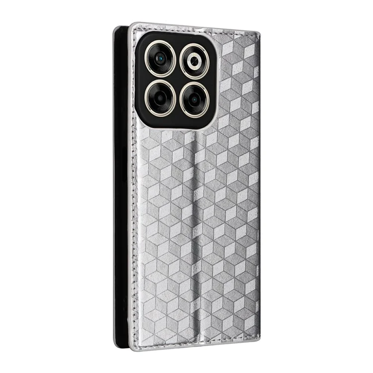 Étui portefeuille en cuir avec motif en losange pour ZTE Blade V70 / nubia V70 - Argent