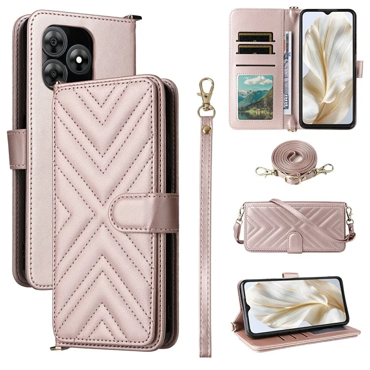 Für Blackview Wave 8C Wallet Case mit Schultergurt Leder Handyhülle - Rosa