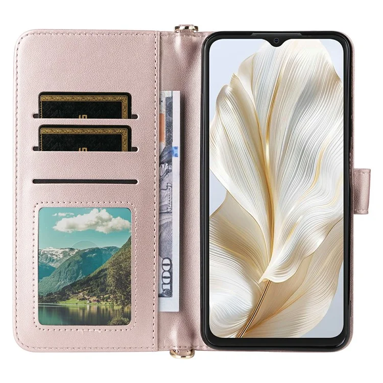 Für Blackview Wave 8C Wallet Case mit Schultergurt Leder Handyhülle - Rosa
