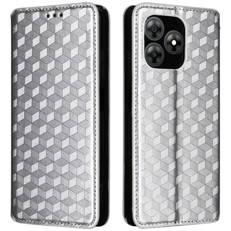 Für Blackview Wave 8C Wallet Case Rhombus geprägter Leder-Handyhülle - Silber