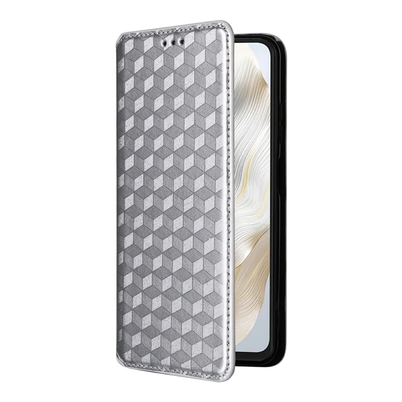 Für Blackview Wave 8C Wallet Case Rhombus geprägter Leder-Handyhülle - Silber