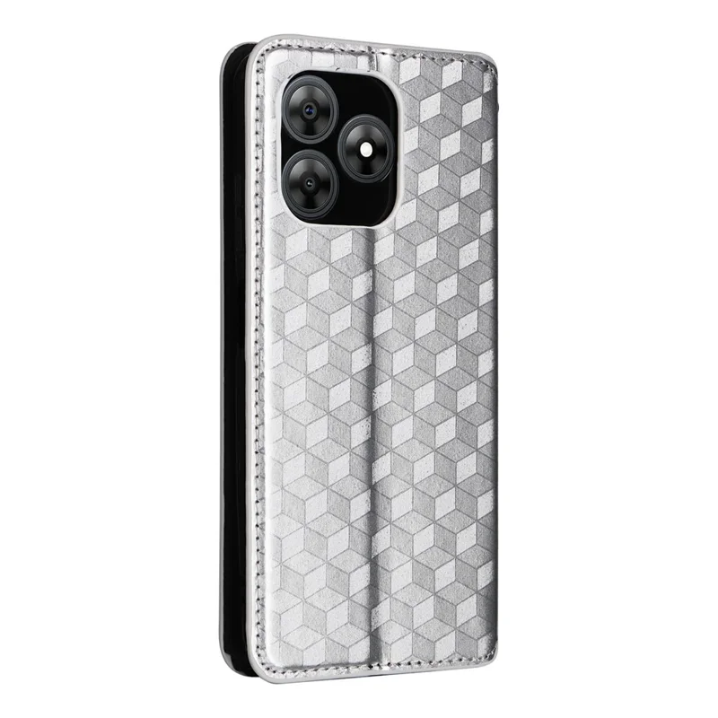 Für Blackview Wave 8C Wallet Case Rhombus geprägter Leder-Handyhülle - Silber