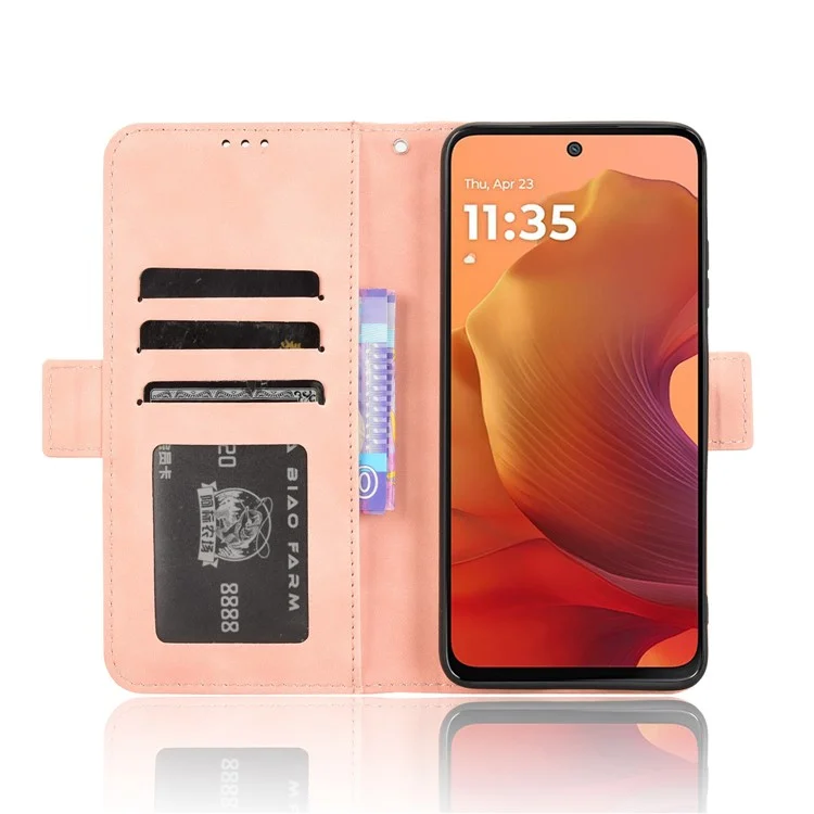 Для Motorola Moto G15 4G / G15 Power 4G кожаный чехол-бумажник с множеством слотов для карт - розовый