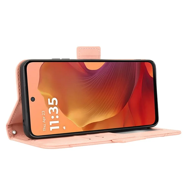 Для Motorola Moto G15 4G / G15 Power 4G кожаный чехол-бумажник с множеством слотов для карт - розовый