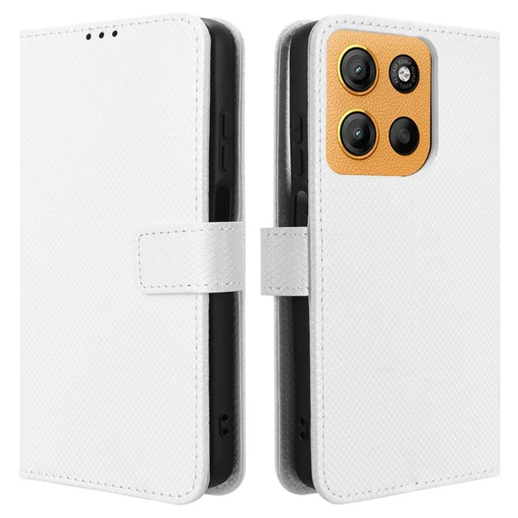 Für Motorola Moto G15 4G / G15 Power 4G Hülle PU-Leder Diamant-Textur Wallet Phone Cover - Weiß