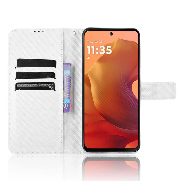 Für Motorola Moto G15 4G / G15 Power 4G Hülle PU-Leder Diamant-Textur Wallet Phone Cover - Weiß
