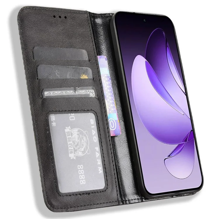 Для Oppo Reno13 5G (глобальный) кожаный чехол-кошелек со стойкой, ретро-текстура, чехол для телефона - черный