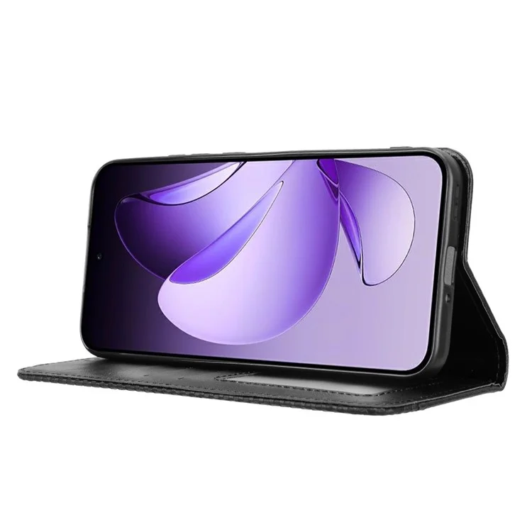 Для Oppo Reno13 5G (глобальный) кожаный чехол-кошелек со стойкой, ретро-текстура, чехол для телефона - черный