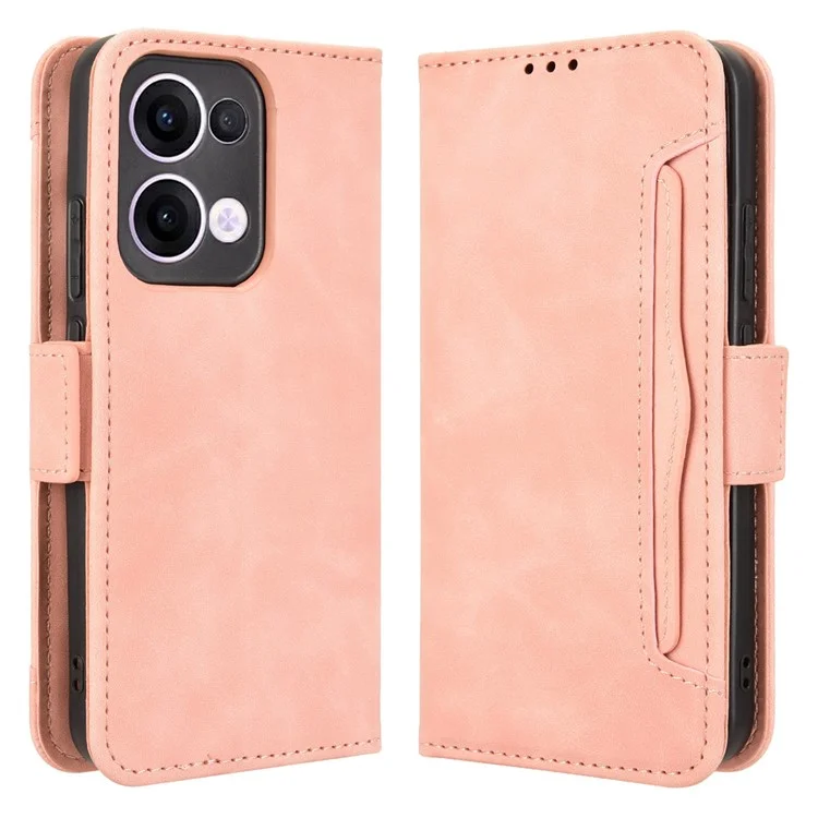 Custodia in pelle per Oppo Reno13 5G (versione globale) con portafoglio e slot multipli per carte - Rosa