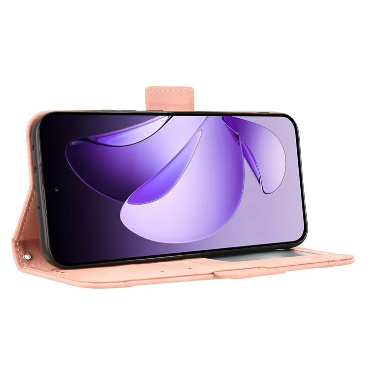 Custodia in pelle per Oppo Reno13 5G (versione globale) con portafoglio e slot multipli per carte - Rosa