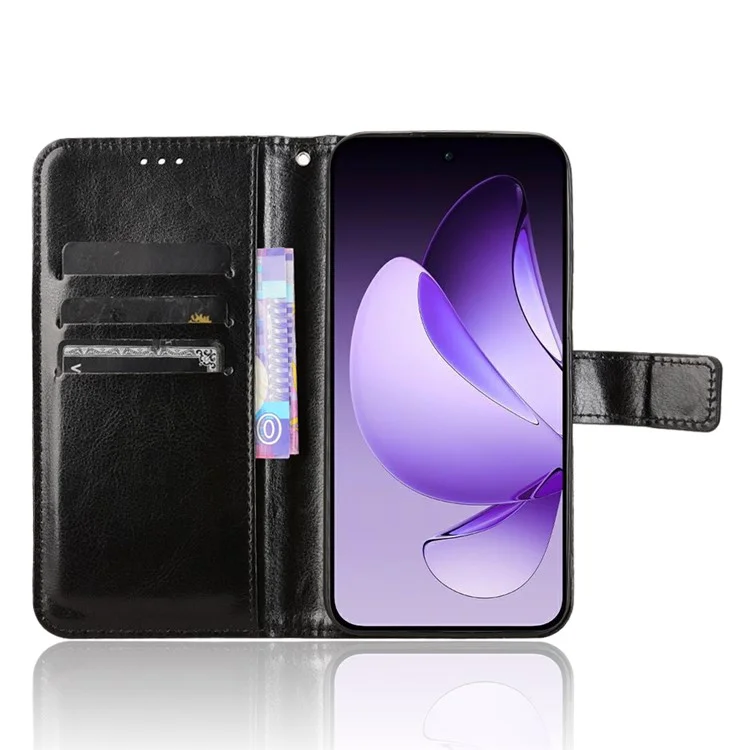 Для Oppo Reno13 5G (Global) чехол с текстурой "Бешеная лошадь" из искусственной кожи, чехол-бумажник для телефона - Черный
