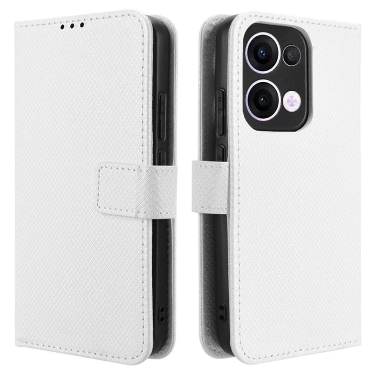 Per Oppo Reno13 5G (Global) Custodia in pelle PU con texture a diamante Portafoglio Cover per telefono - Bianco