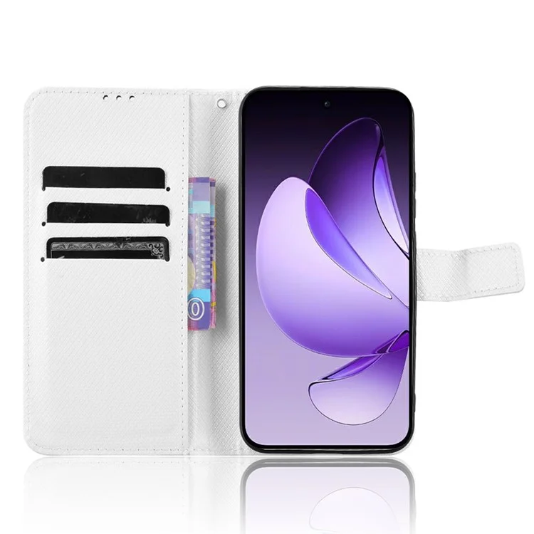 Per Oppo Reno13 5G (Global) Custodia in pelle PU con texture a diamante Portafoglio Cover per telefono - Bianco