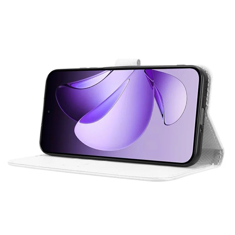 Per Oppo Reno13 5G (Global) Custodia in pelle PU con texture a diamante Portafoglio Cover per telefono - Bianco