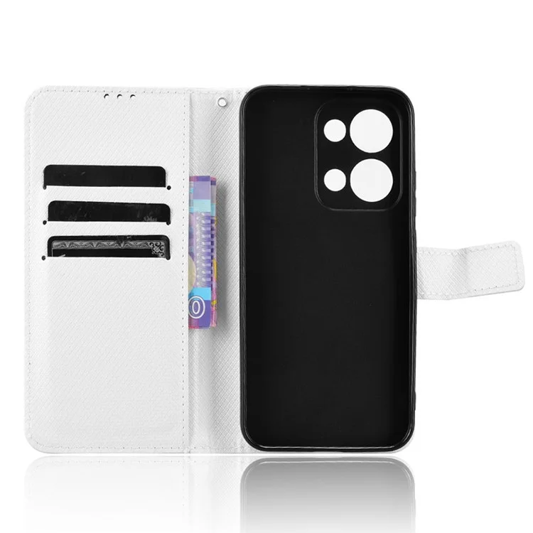 Per Oppo Reno13 5G (Global) Custodia in pelle PU con texture a diamante Portafoglio Cover per telefono - Bianco