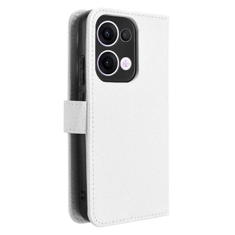 Per Oppo Reno13 5G (Global) Custodia in pelle PU con texture a diamante Portafoglio Cover per telefono - Bianco