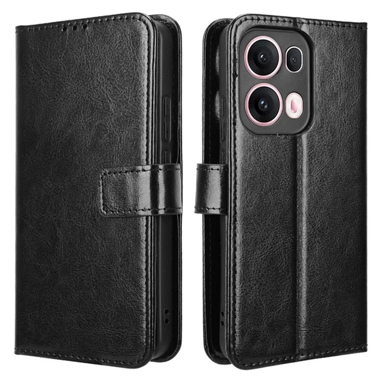 Für Oppo Reno13 Pro 5G Hülle Crazy Horse Textur PU Leder Handy Geldbörse Hülle - Schwarz