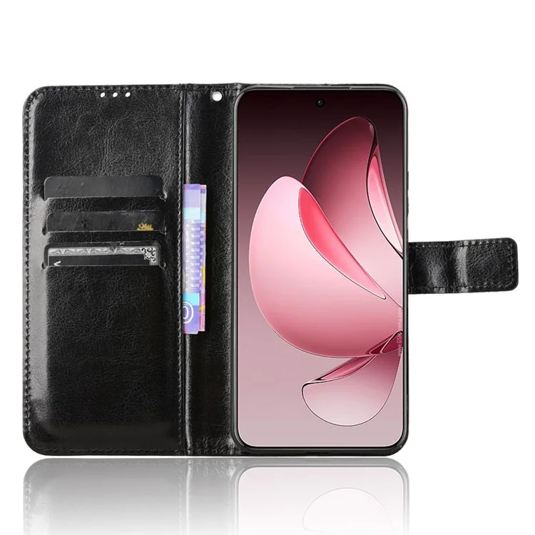 Für Oppo Reno13 Pro 5G Hülle Crazy Horse Textur PU Leder Handy Geldbörse Hülle - Schwarz
