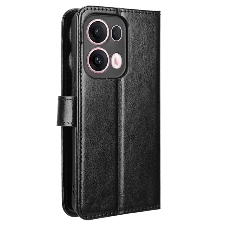 Für Oppo Reno13 Pro 5G Hülle Crazy Horse Textur PU Leder Handy Geldbörse Hülle - Schwarz