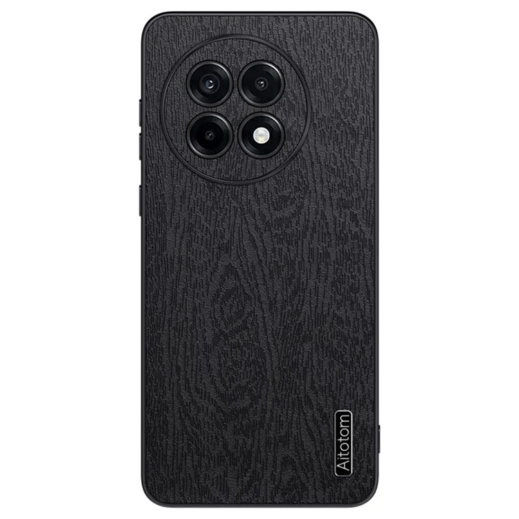Capa para OnePlus Ace 5 5G com textura de madeira, revestimento de couro PU e PC TPU - Preta