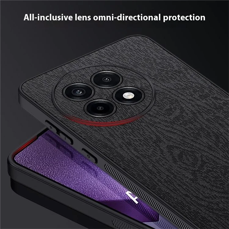 Capa para OnePlus Ace 5 5G com textura de madeira, revestimento de couro PU e PC TPU - Preta