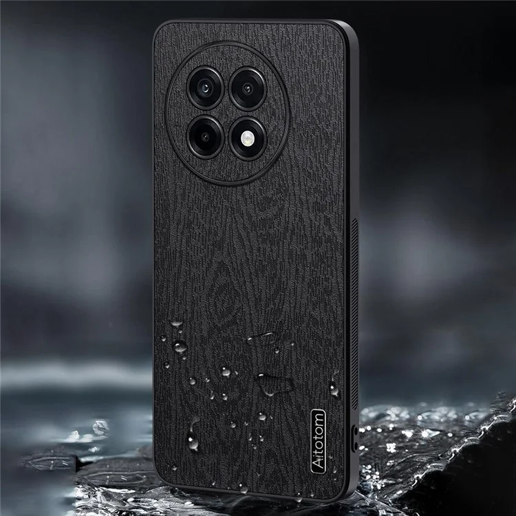 Capa para OnePlus Ace 5 5G com textura de madeira, revestimento de couro PU e PC TPU - Preta
