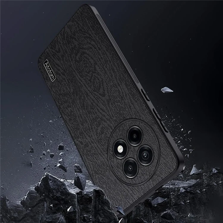 Capa para OnePlus Ace 5 5G com textura de madeira, revestimento de couro PU e PC TPU - Preta