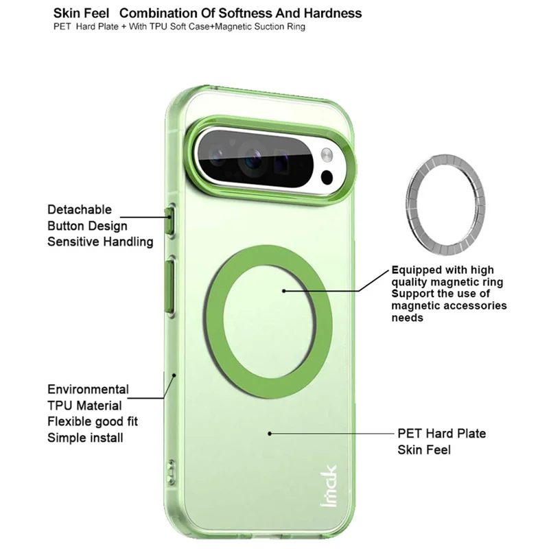 IMAK For Google Pixel 9 Pro XL Magnetic Case Candy Color Anti Drop TPU + PET Back Cover - Green