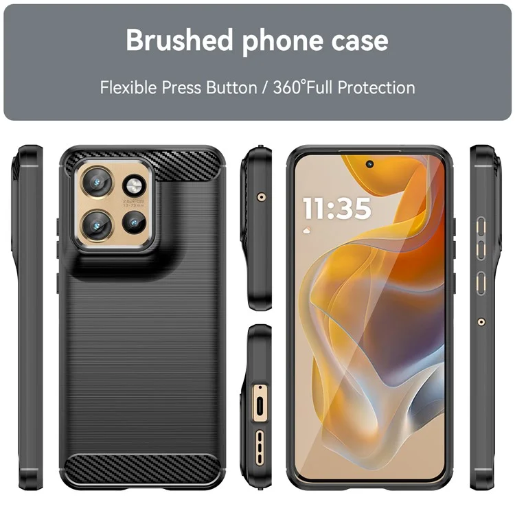Funda para Motorola Edge 50 Neo 5G / Moto S50 5G / ThinkPhone 25 5G con textura de fibra de carbono y acabado cepillado - Negro