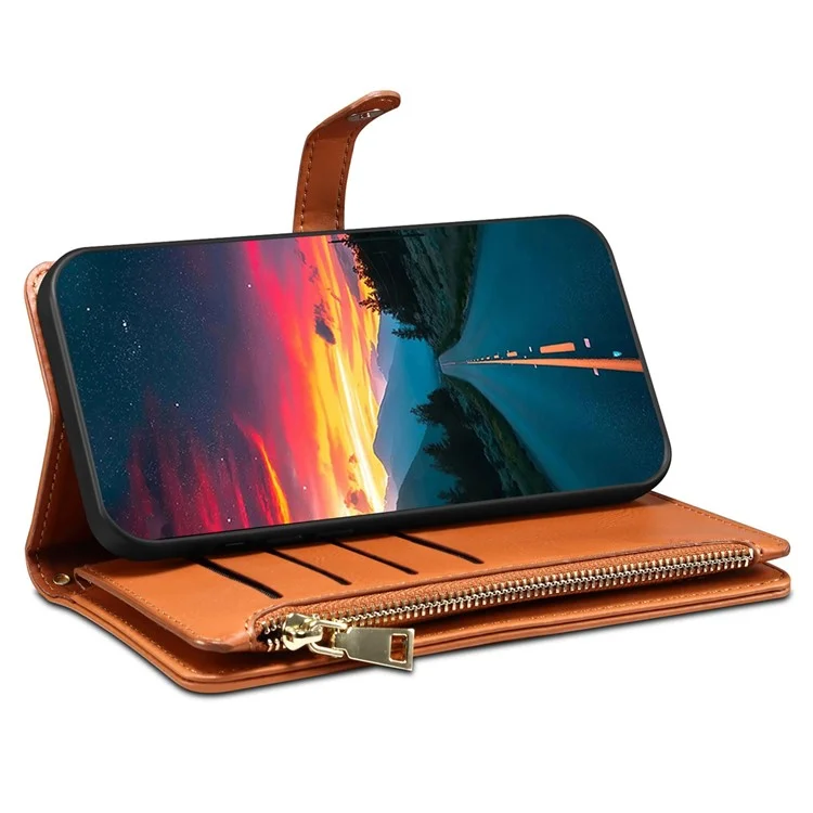 ESEBLE Série Galaxy para Motorola Moto G15 4G Capa de Couro com Zíper e Bloqueio RFID - Marrom