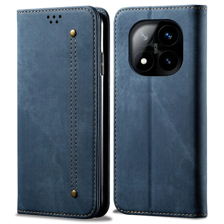 Für Xiaomi Redmi Note 14 Pro+ 5G Hülle Jeans Tuchstruktur Kratzfestes Lederständer Telefonabdeckung - Blau