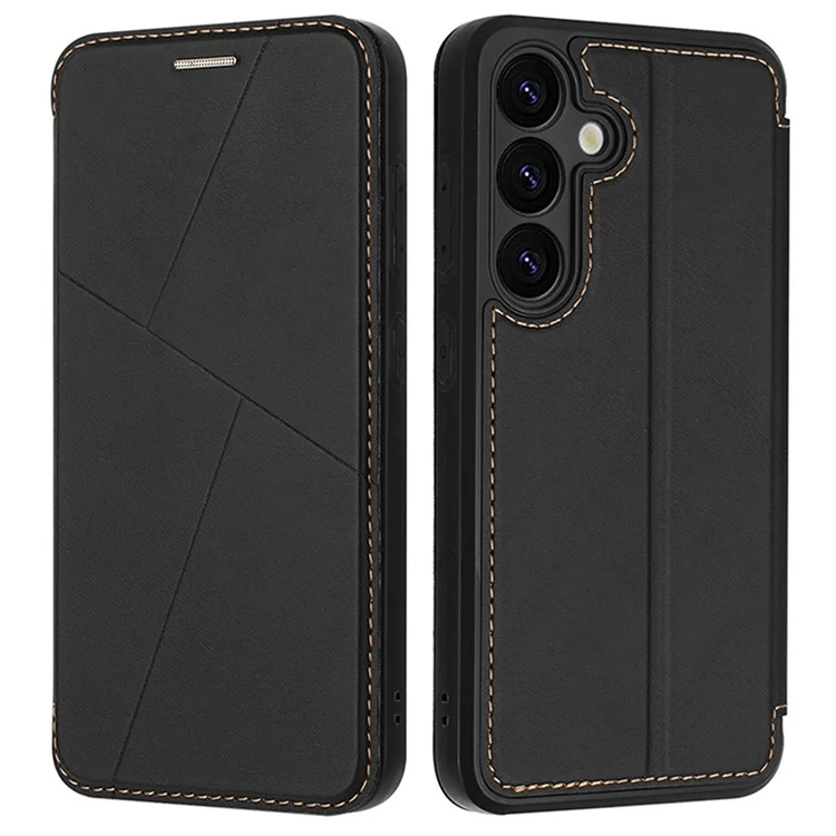 Funda para Samsung Galaxy S24+ con cierre magnético, ranura para tarjetas y tapa de piel - Negro