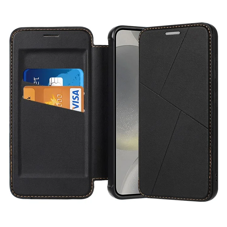 Funda para Samsung Galaxy S24+ con cierre magnético, ranura para tarjetas y tapa de piel - Negro