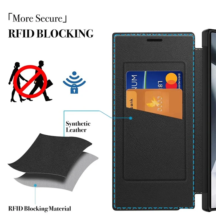 Funda para Samsung Galaxy S24+ con cierre magnético, ranura para tarjetas y tapa de piel - Negro