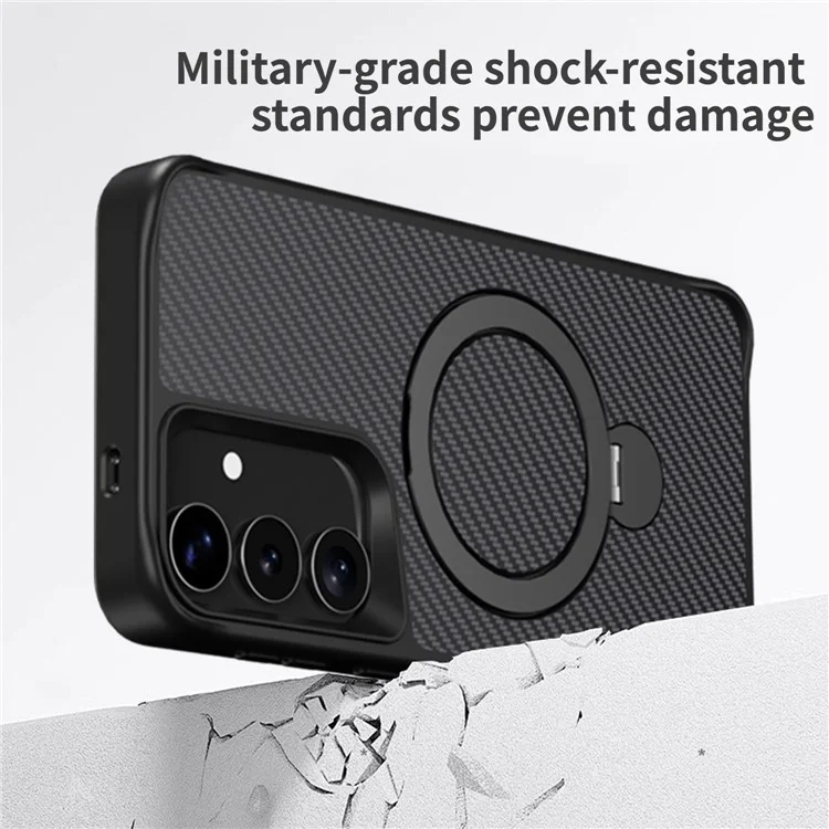 Чехол для телефона Samsung Galaxy S25 / S24 с магнитной подставкой, TPU + PC, задняя крышка из углеродного волокна - черный