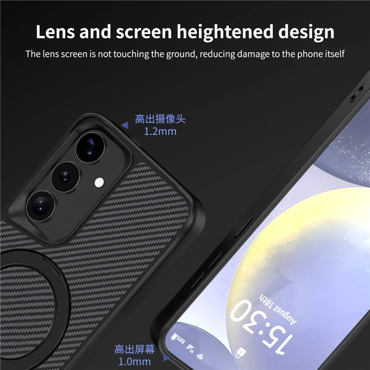Чехол для телефона Samsung Galaxy S25 / S24 с магнитной подставкой, TPU + PC, задняя крышка из углеродного волокна - черный
