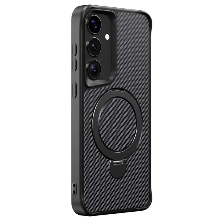 Чехол для Samsung Galaxy S25+ / S24+ с магнитной подставкой, задней крышкой из ТПУ + ПК с углеродным волокном - черный