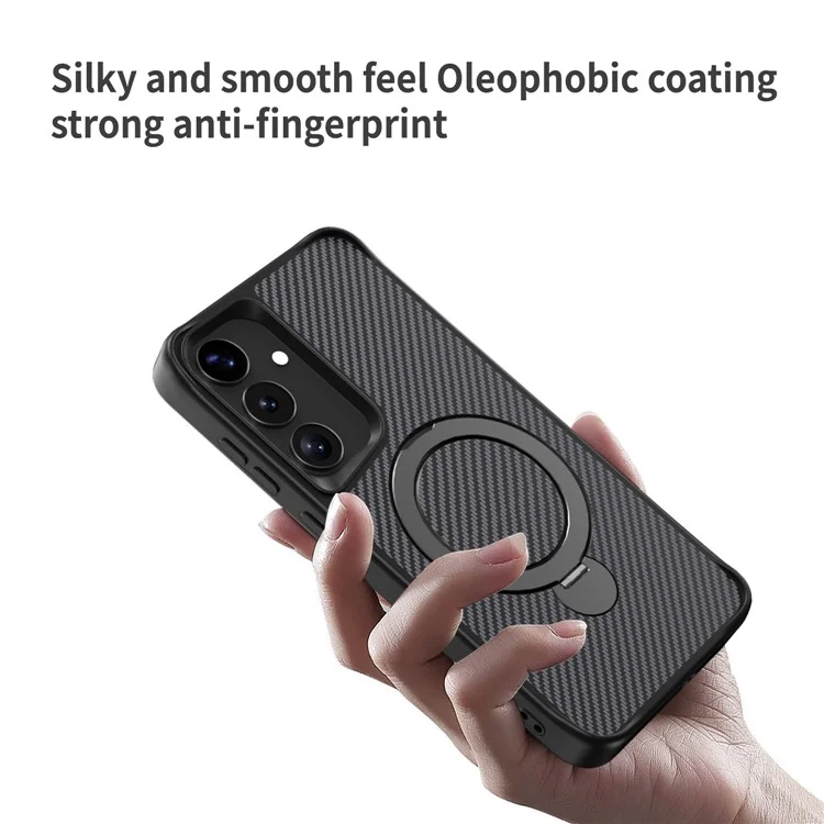 Чехол для Samsung Galaxy S25+ / S24+ с магнитной подставкой, задней крышкой из ТПУ + ПК с углеродным волокном - черный