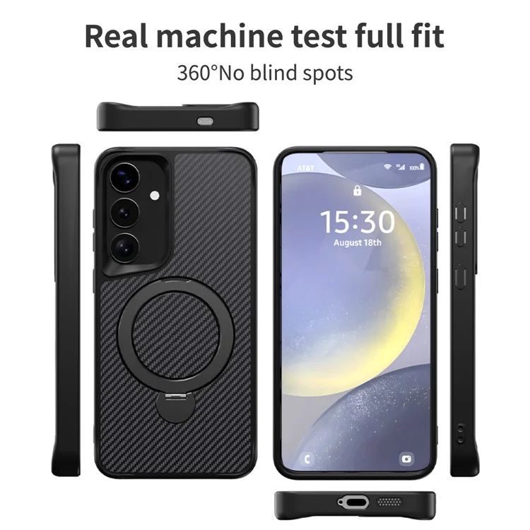 Чехол для Samsung Galaxy S25+ / S24+ с магнитной подставкой, задней крышкой из ТПУ + ПК с углеродным волокном - черный