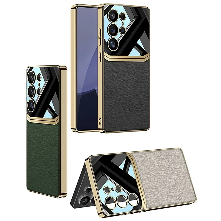 GKK For Samsung Galaxy S25 Ultra Case Electroplated TPU PC PU Phone Back Cover - Midnight Green