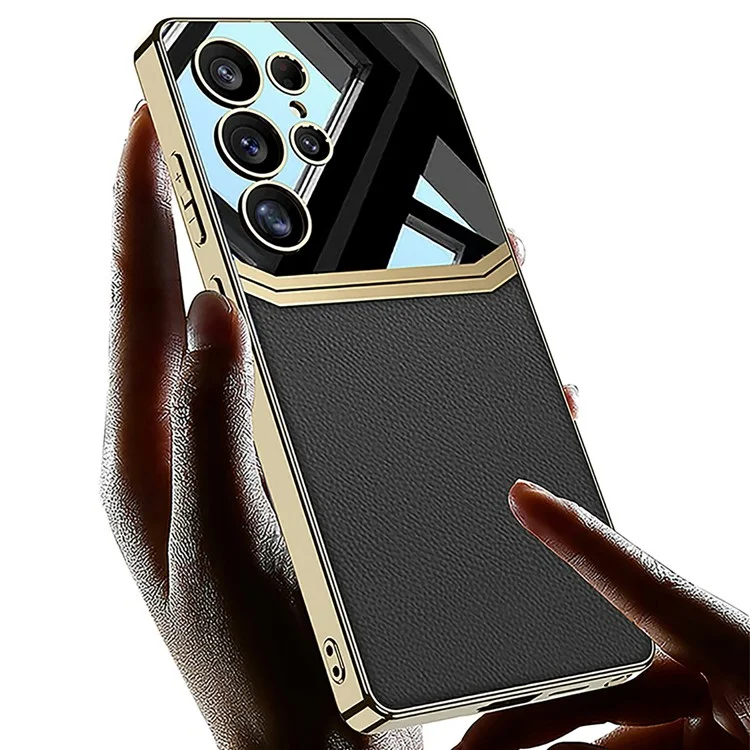 Custodia GKK per Samsung Galaxy S23 Ultra, cover posteriore in TPU placcato in metallo e PC PU - Verde mezzanotte