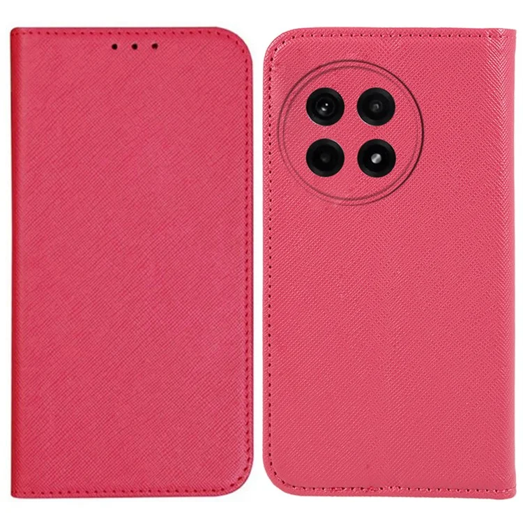 Funda para OnePlus Ace 5 5G / Ace 5 Pro 5G con textura cruzada de cuero, tapa de teléfono magnética oculta - Rosa