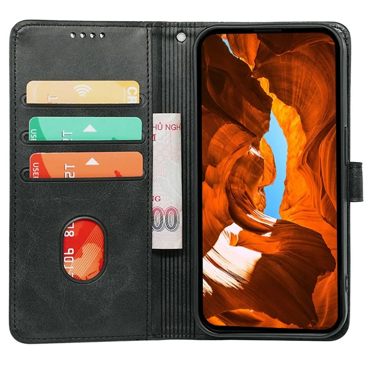 Für OnePlus Ace 5 5G / Ace 5 Pro 5G Hülle Kalbleder-Textur Leder Stand Buchstil Handyhülle - Schwarz
