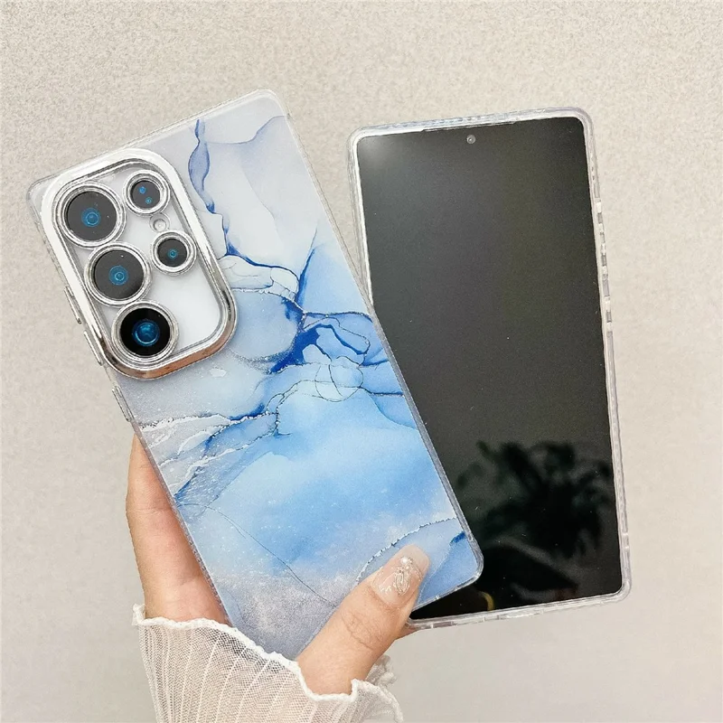 For Samsung Galaxy S24 Ultra Case IMD Marble Pattern Electroplated Protective Phone Cover - M7