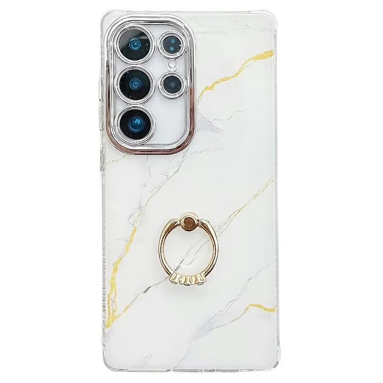 Étui pour Samsung Galaxy S25 Ultra avec support, motif marbre IMD et revêtement électrolytique - S1