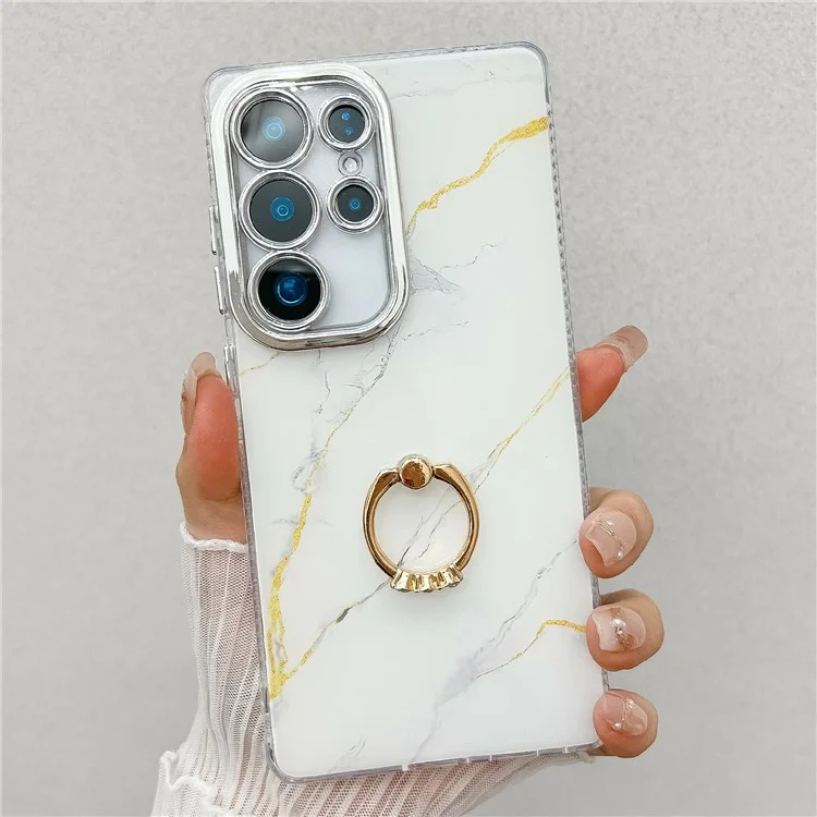 Étui pour Samsung Galaxy S25 Ultra avec support, motif marbre IMD et revêtement électrolytique - S1